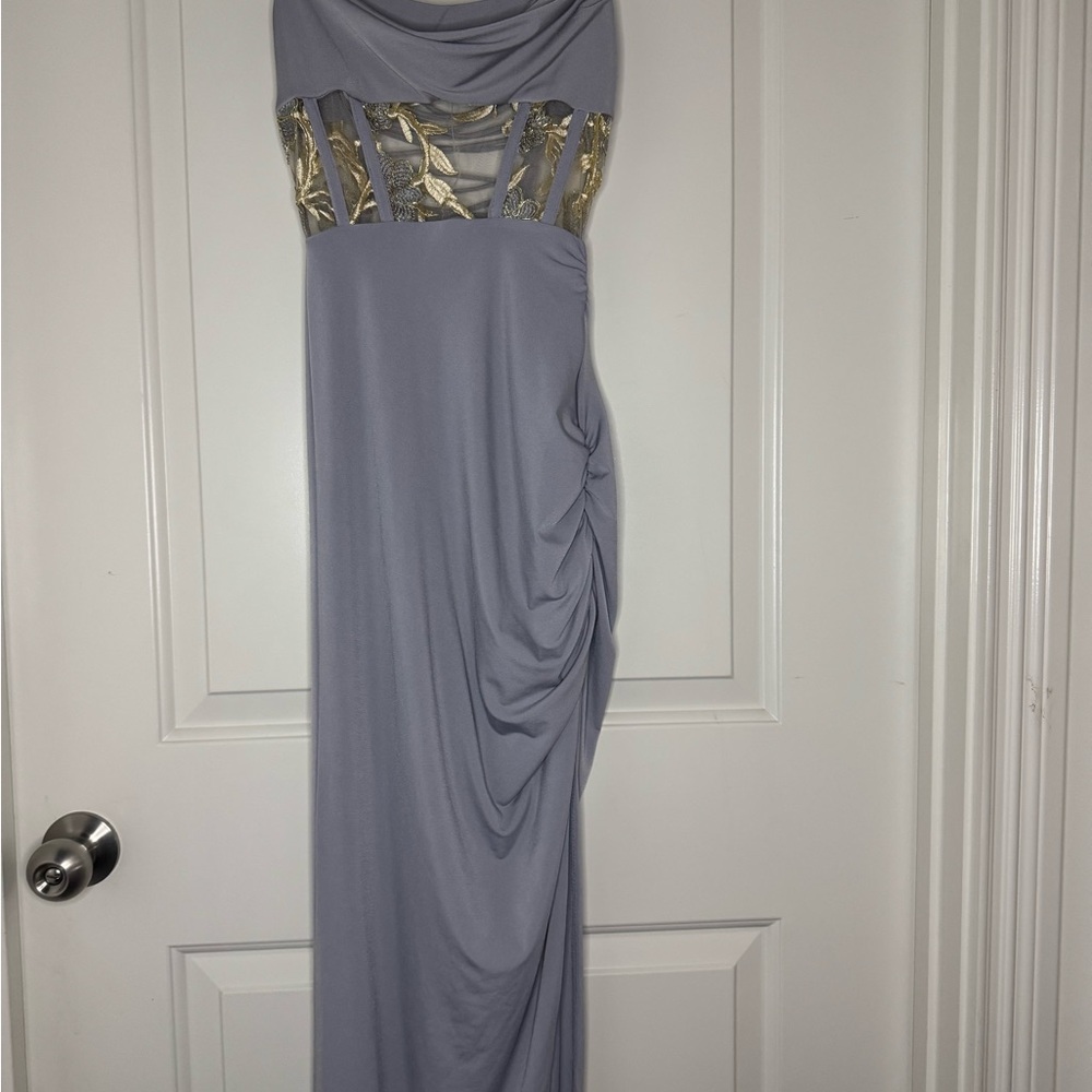 Lucy In the Sky Steffi Cutout Embroidered Corset Maxi Dress in Blue Never worn